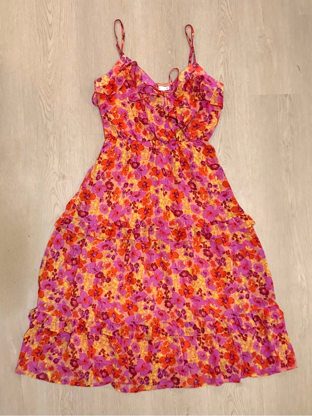 Lush Vibrant Floral Ruffle Tiered Dress Size S